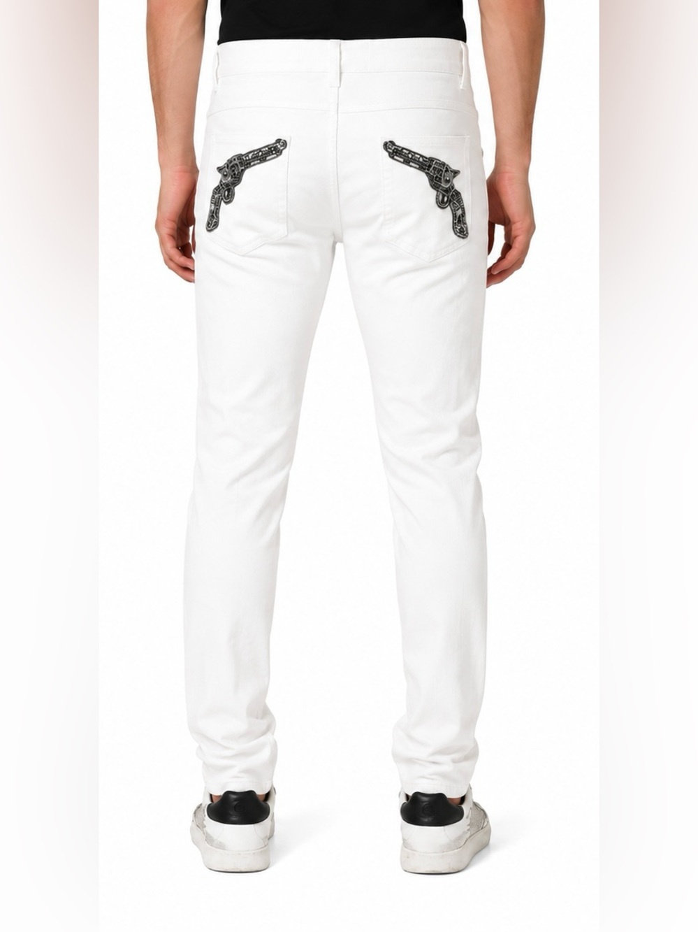 Dolce & Gabbana 2005 Gun Embroidered White Skinny Jeans IT 48 Rare
